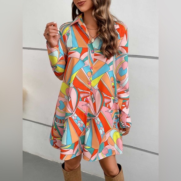 Long Sleeve Collared Shirt Dress - Picture 1 of 9
